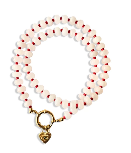 Honeybunny Charm ροζ κολιέ με νεφρίτη